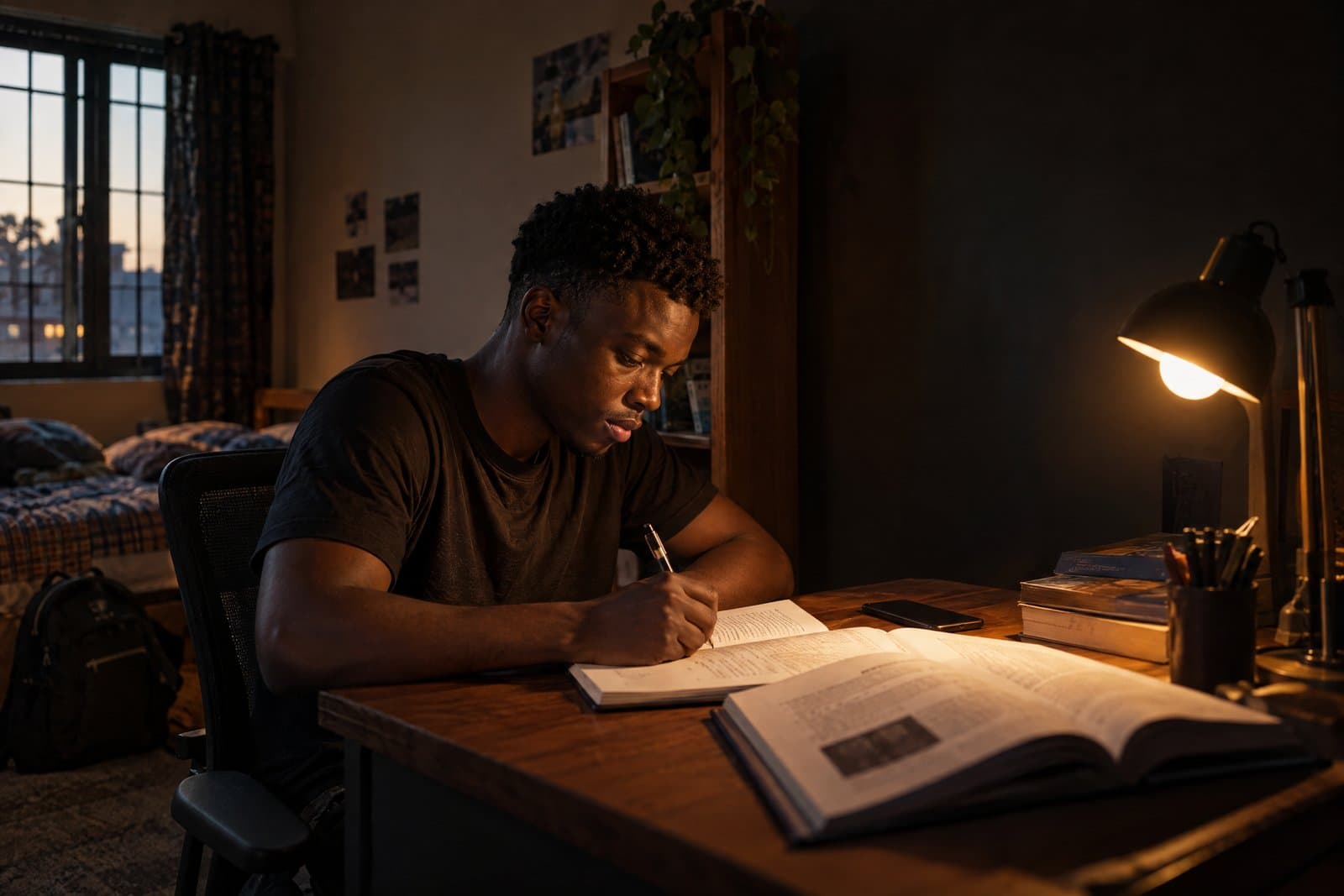 Student working on a laptop with course notes